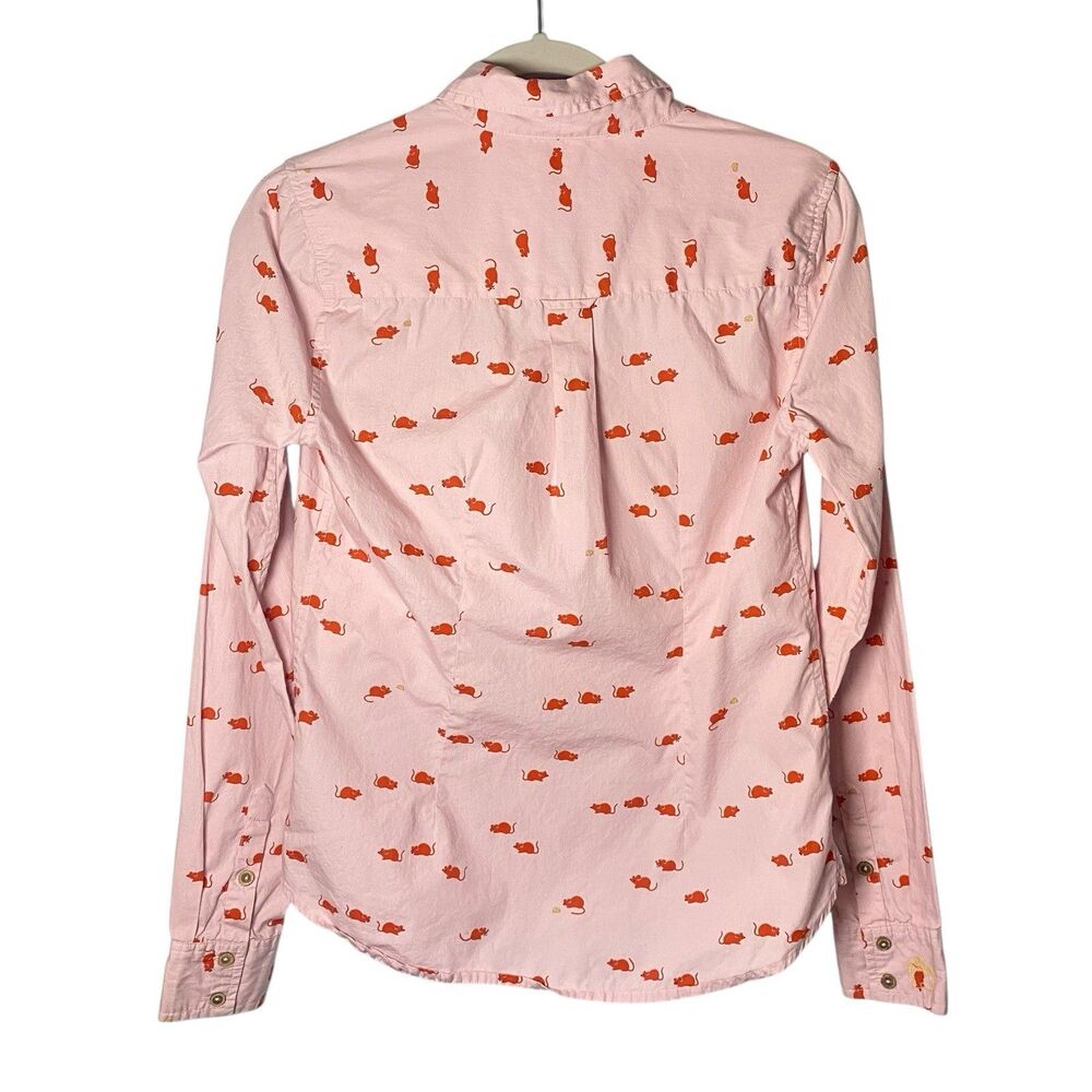 Anthropologie Odille Mouse & Cheese Novelty Print Button Down Shirt Pink Size 6 - Picture 2 of 10